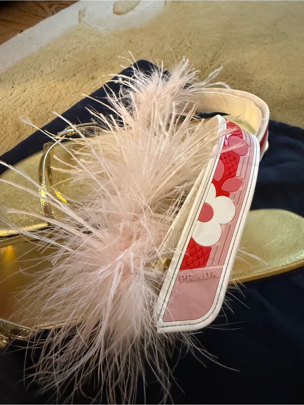 Authentic Prada Gold Leather Feather Sandals - Picture 9 of 10